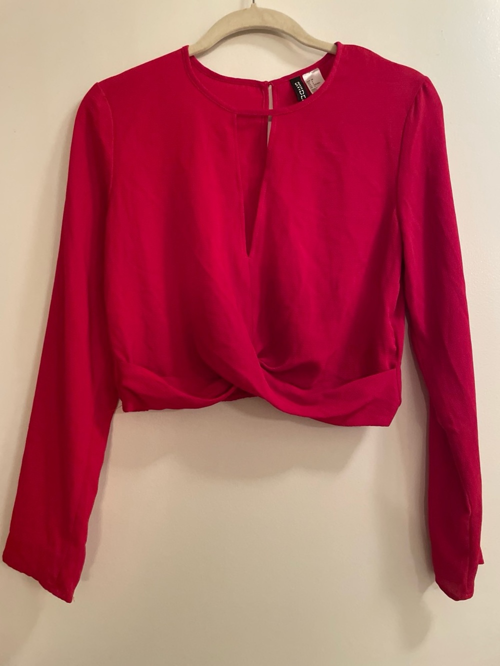 H&M Bright Red Sheer Twist-Front Long Sleeve Crop Top